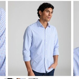 Men’s Large Performance Wrinkle Free Untucket Shirt in Light Blue Checker